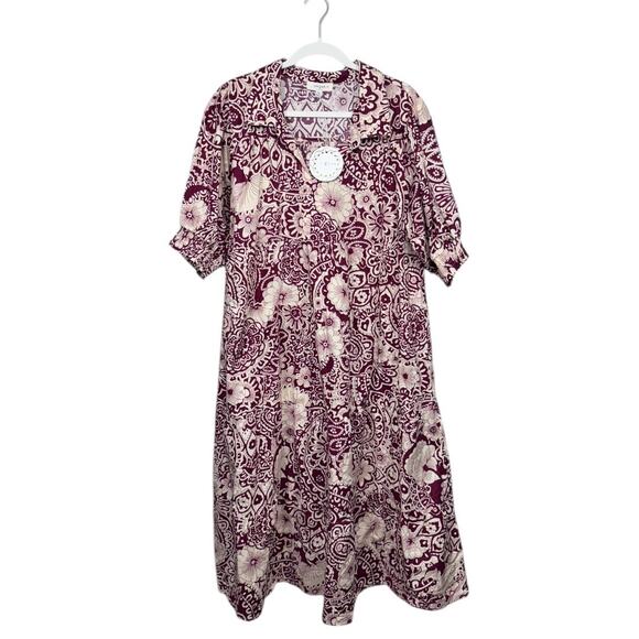 Umgee Dresses & Skirts - Umgee Sangria Paisley Print V-Neck Collared Tiered Midi Dress - NWT - Size 2XL